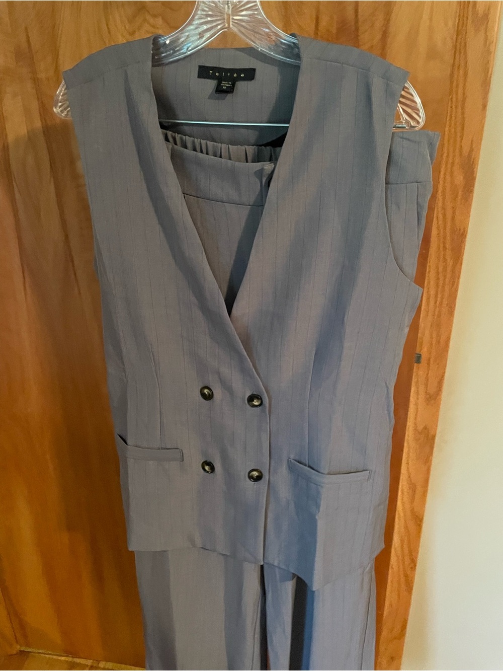 Sleeveless Double-Breasted Pantsuit Vest & Trousers - Grey
